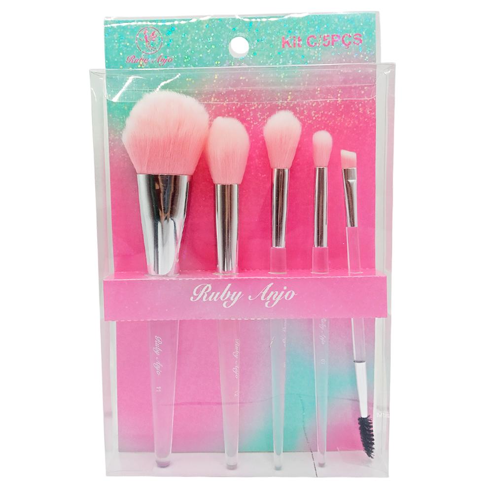 KIT PINCEIS TRANSPARENTE COM ROSA 12UN RUBYANJO RA-399-111