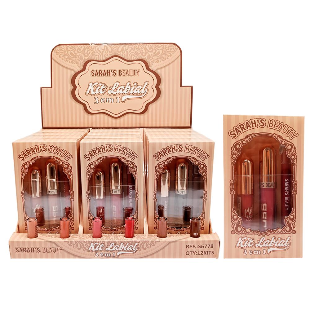 KIT LABIAL 3IN1 12UN SARAHSBEAUTY S6778